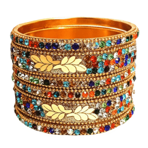 Suhana Bangles Premium Multicolor Leaf Mirror Work Bangles Set (6 PCS)