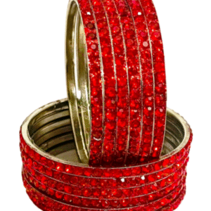 Suhana Red Stone Bangles for Women | Handmade CZ Crystal Silver Alloy Bangles | Lightweight & Shiny Finish