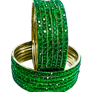 Suhana Green Stone Bangles for Women | Handmade CZ Crystal Silver Alloy Bangles | Lightweight & Shiny Finish