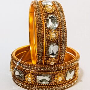 Suhana Bangles Royal Gold-Finish American Diamond Stone Bangle Set for Women – Party & Wedding Wear
