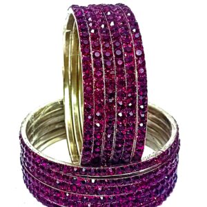 Suhana wine Stone Bangles for Women | Handmade CZ Crystal Silver Alloy Bangles | Lightweight & Shiny Finish