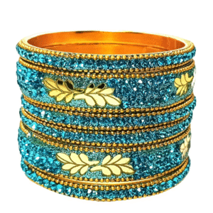 Suhana Bangles Premium Light blue Leaf Mirror Work Bangles Set (6 PCS)