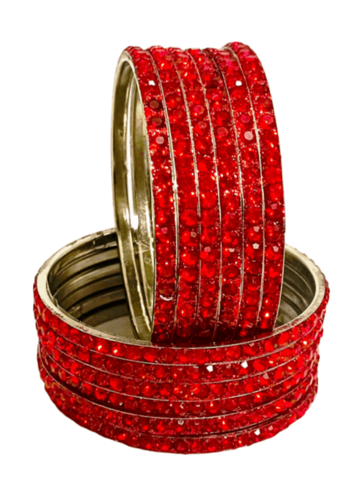 Suhana Red Stone Bangles for Women | Handmade CZ Crystal Silver Alloy Bangles | Lightweight & Shiny Finish