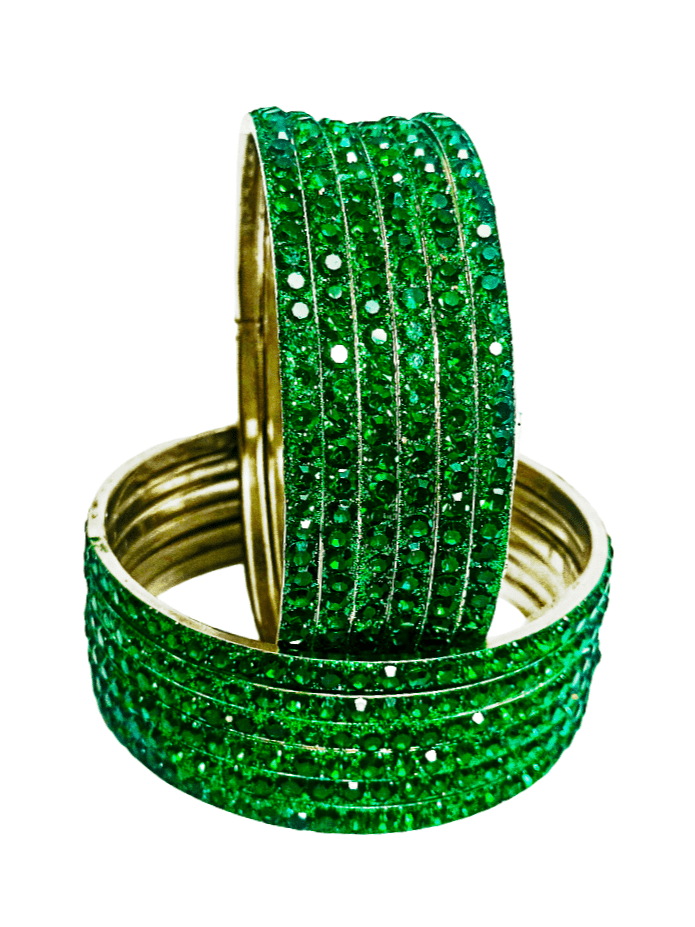 Suhana Green Stone Bangles for Women | Handmade CZ Crystal Silver Alloy Bangles | Lightweight & Shiny Finish