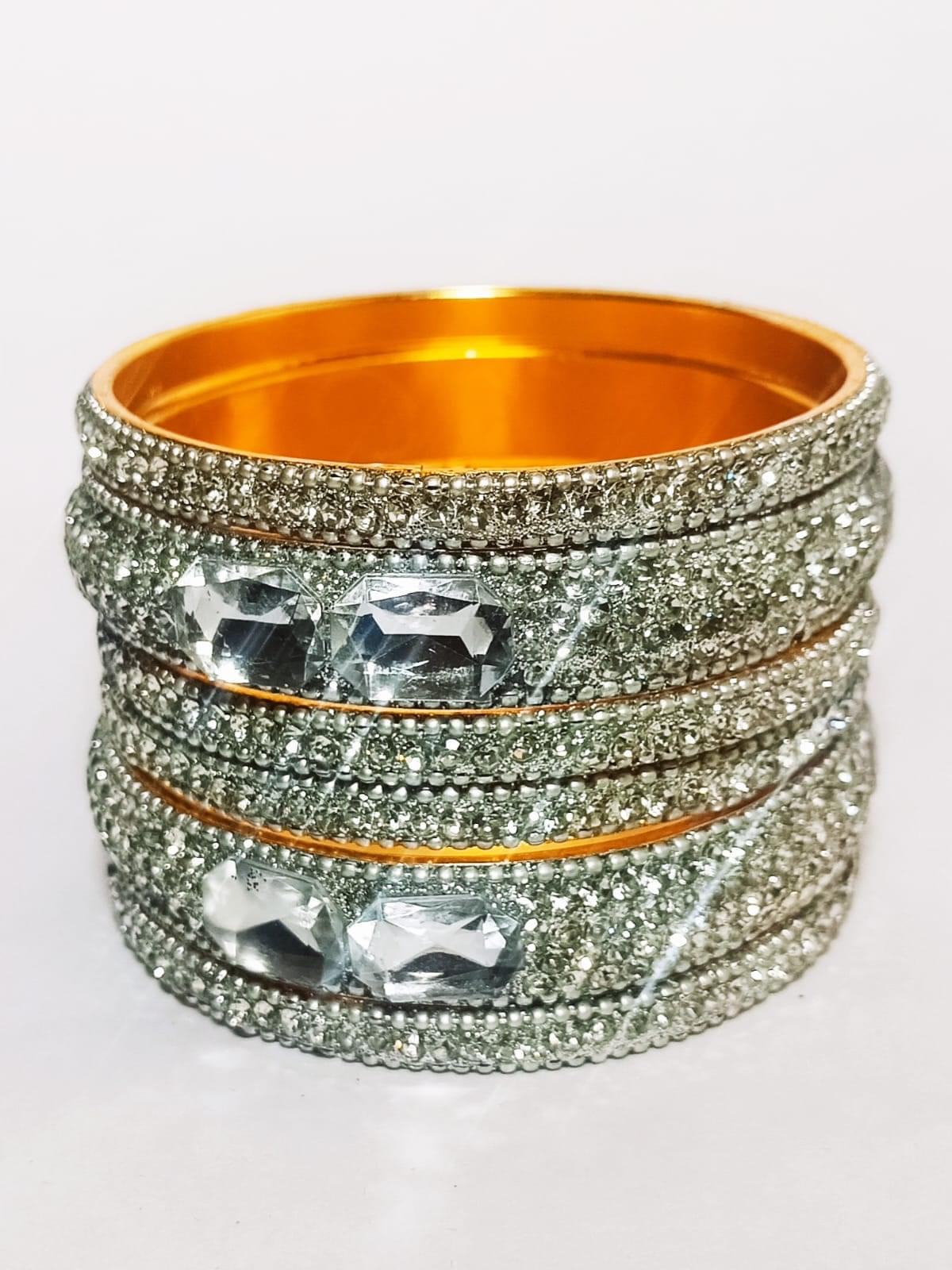 Suhana Bangles Silver Crystal Stone Handmade Bangle Set of 6 Pcs
